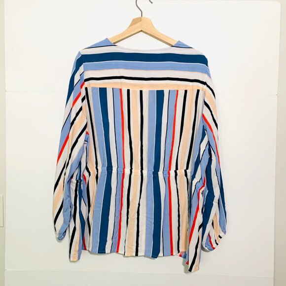 Lane Bryant Size 20 Striped Peplum Button-Front Rayon Blouse With Long Sleeves - Picture 7 of 11